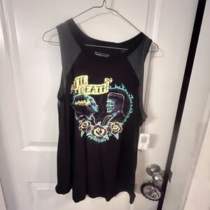Torrid Black and Purple Floral Bride and Frankenstein Graphic Tank